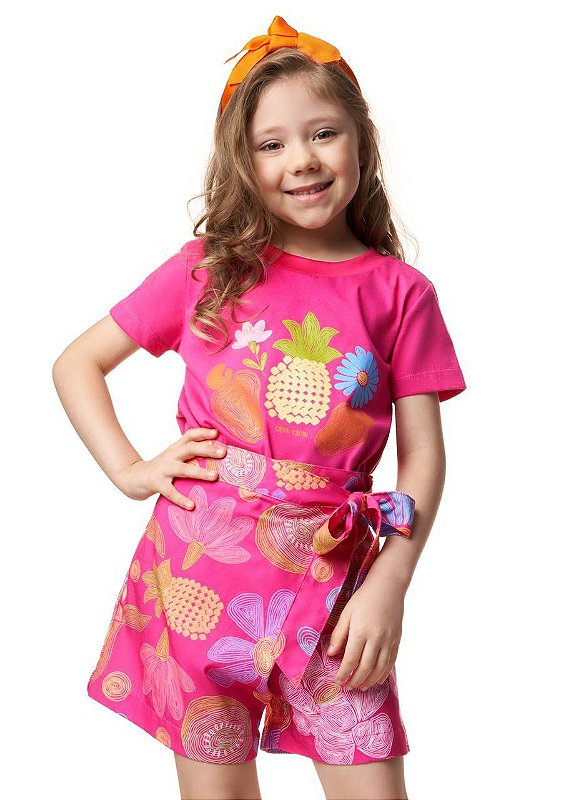 Conjunto Shorts E Camiseta Jardim Rosa Teen