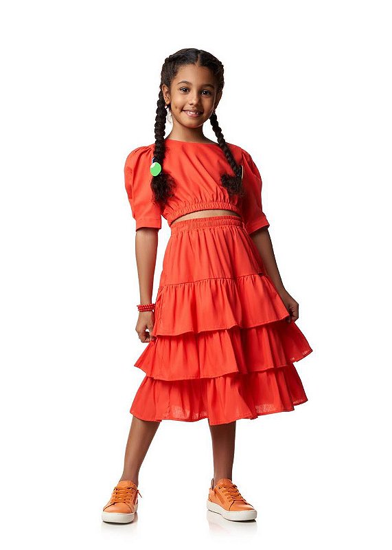 Conjunto Saia Midi Com Top Morango Kids