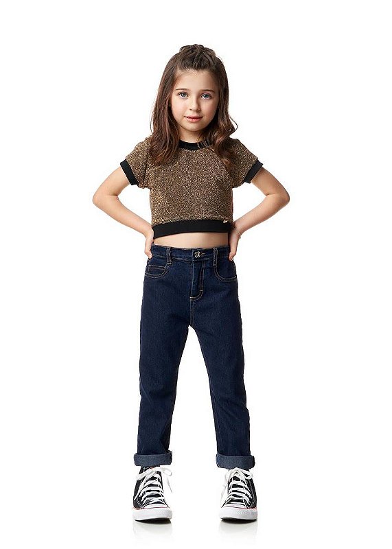 Top Cropped Metalizado Dourado M/c Teen