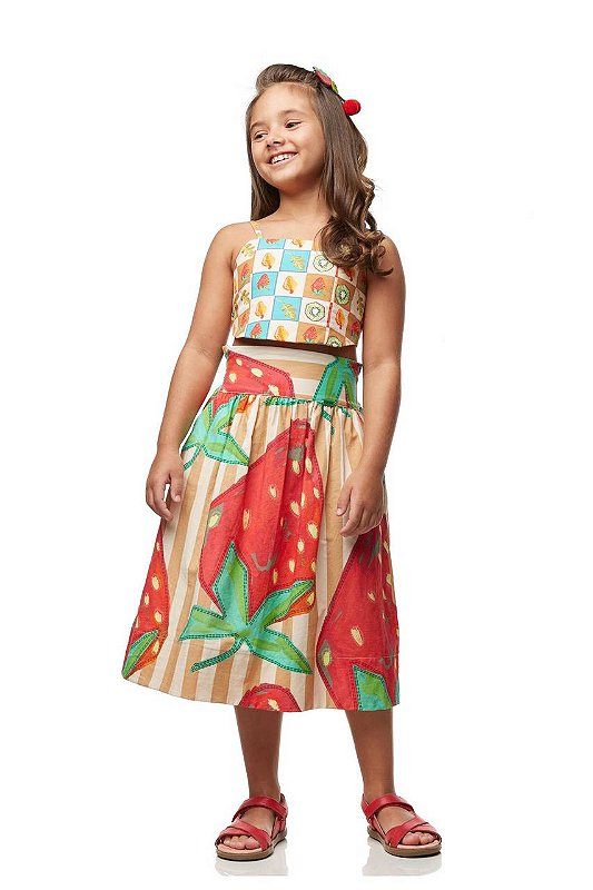Conjunto Saia Midi E Top Morangos