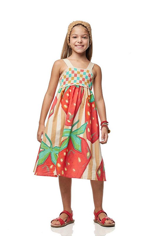 Vestido Morangos Com Blusa Tricô