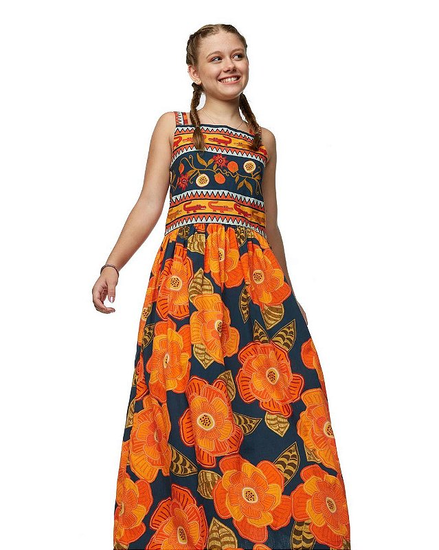 Vestido Longo Flor De Abóbora
