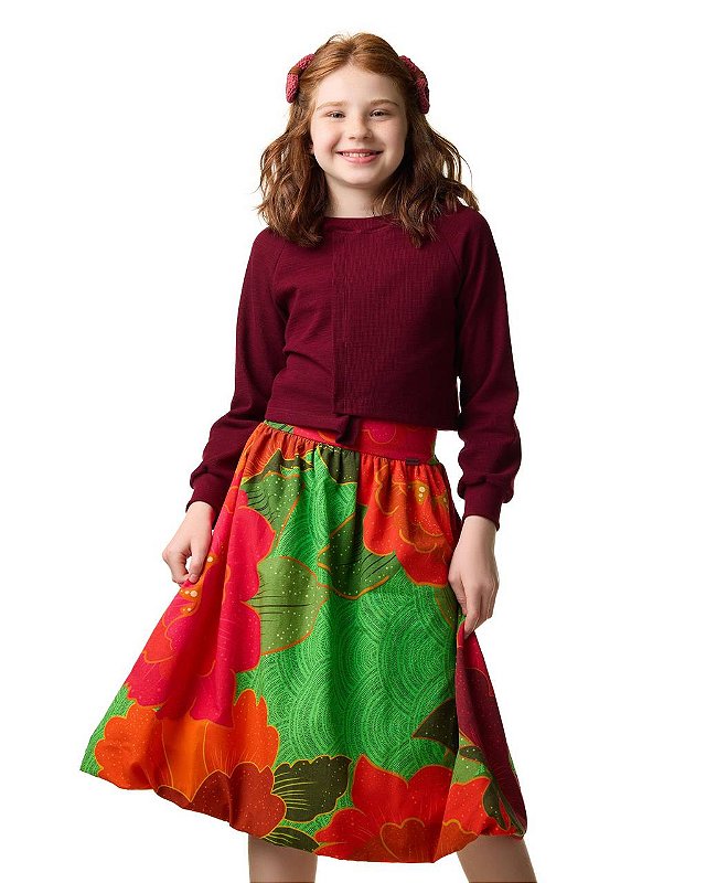 Saia Midi Bubble Maxi Flores