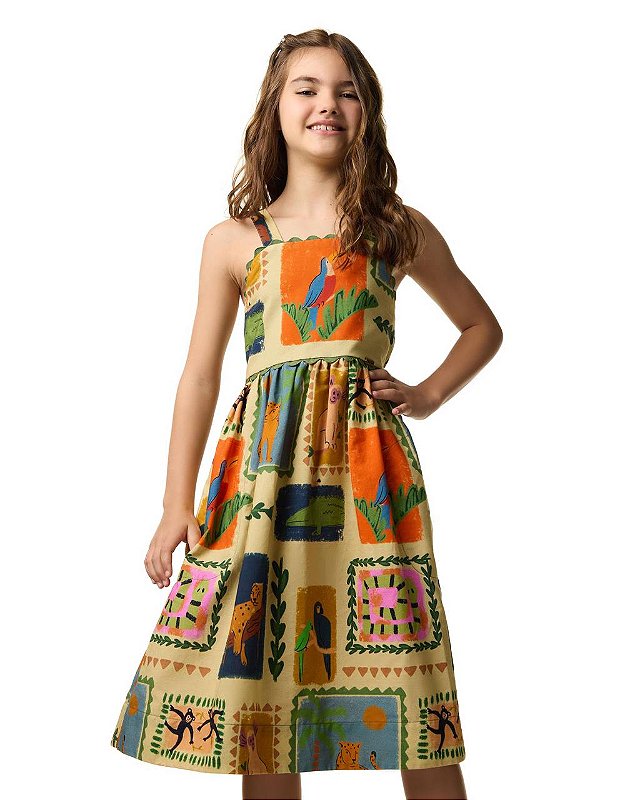 Vestido Midi Alças Bichos