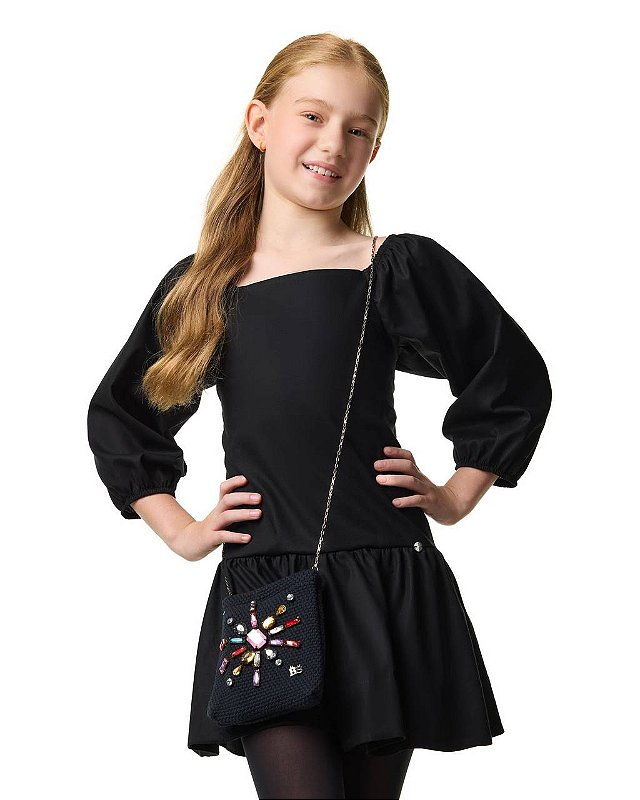 Vestido Curto Cintura Deslocada Preto