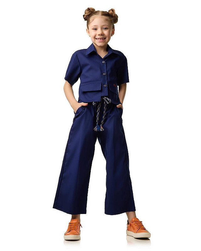 Conjunto Calça E Camisa Cropped Marinho