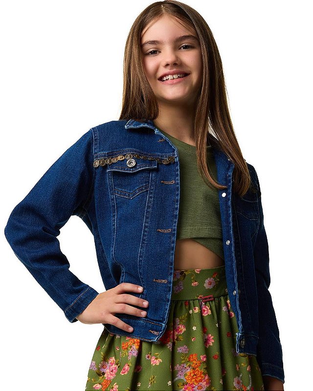 Jaqueta Jeans Toque De Moletom Com Aplicação De Medalhas Teen