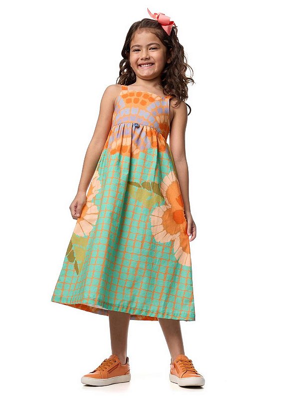 Vestido Amarração Mosaico Maxi Flor