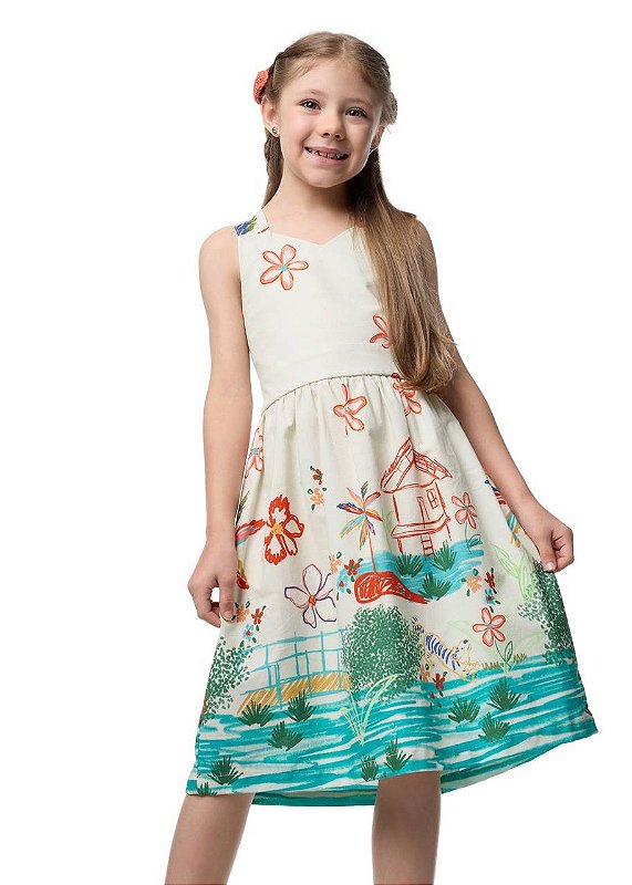 Vestido Arte Com Canetinhas Alças Trançadas