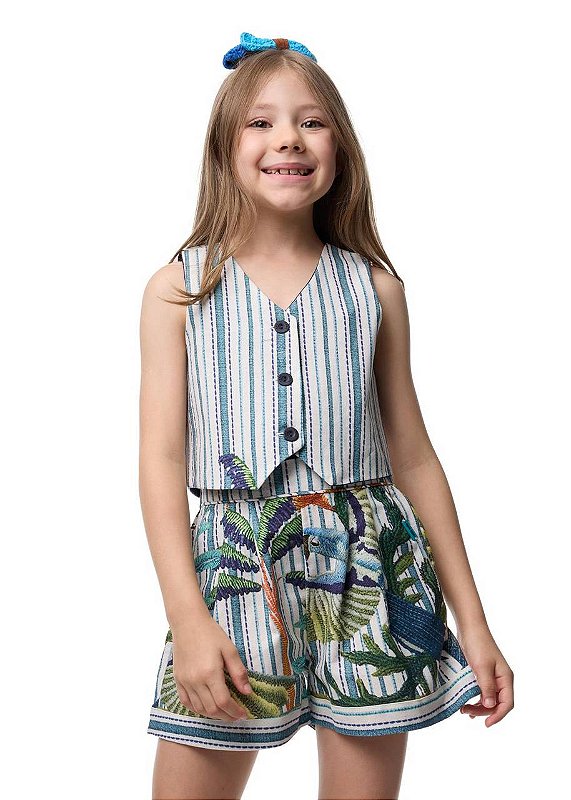 Conjunto Shorts E Colete Arara Azul Kids