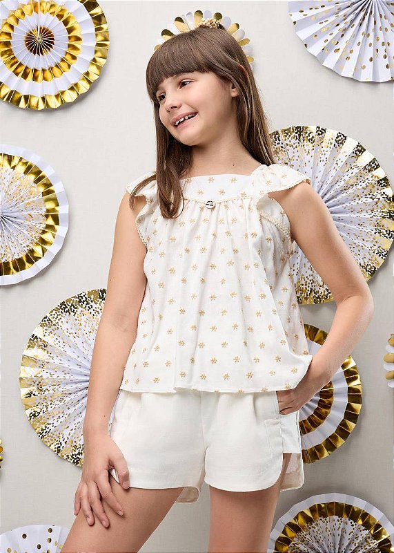 Conjunto Bordado Flores Off Whitte