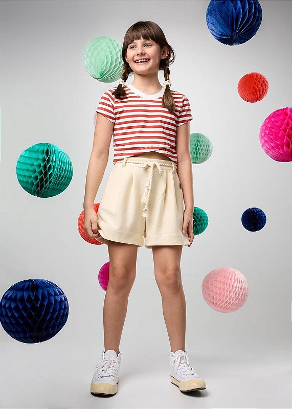 Shorts Malha Encorpada Com Cinto Cordão Teen