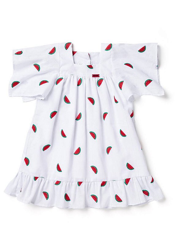 Vestido Branco Bordado Melancia