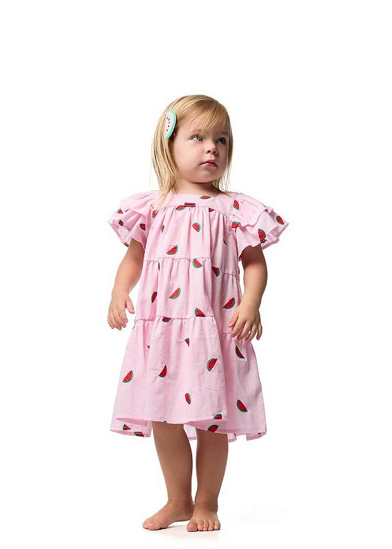 Vestido Rosa Bordado Melancia