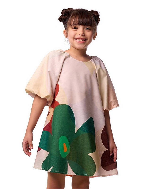 Vestido Em A Mosaico Maxi Flor Laranja