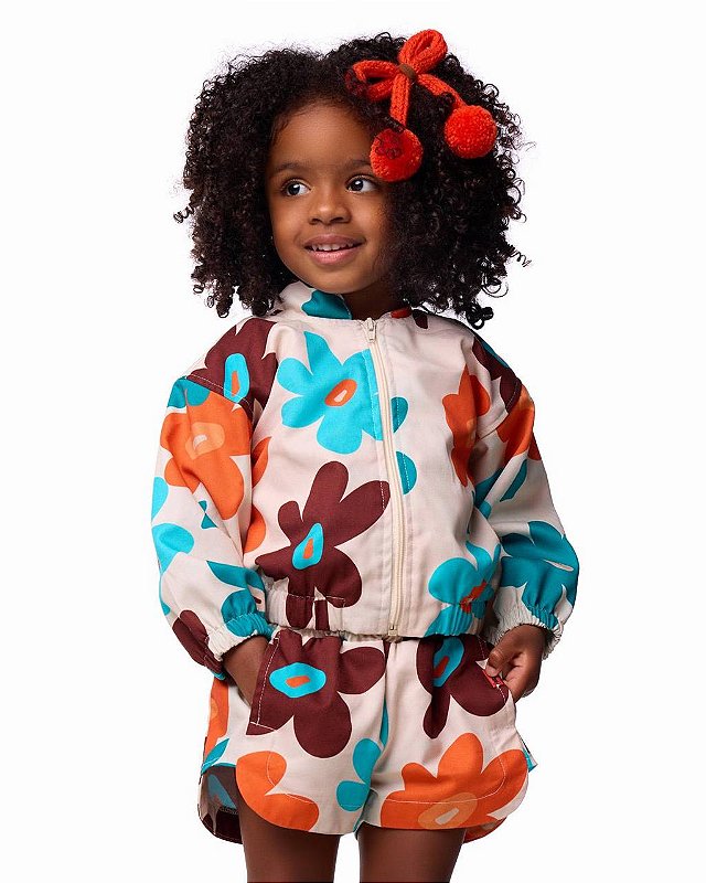 Conjunto Em Sarja Margaridas Turquesa