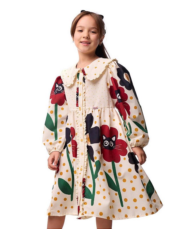 Vestido Flores E Bolas M/l