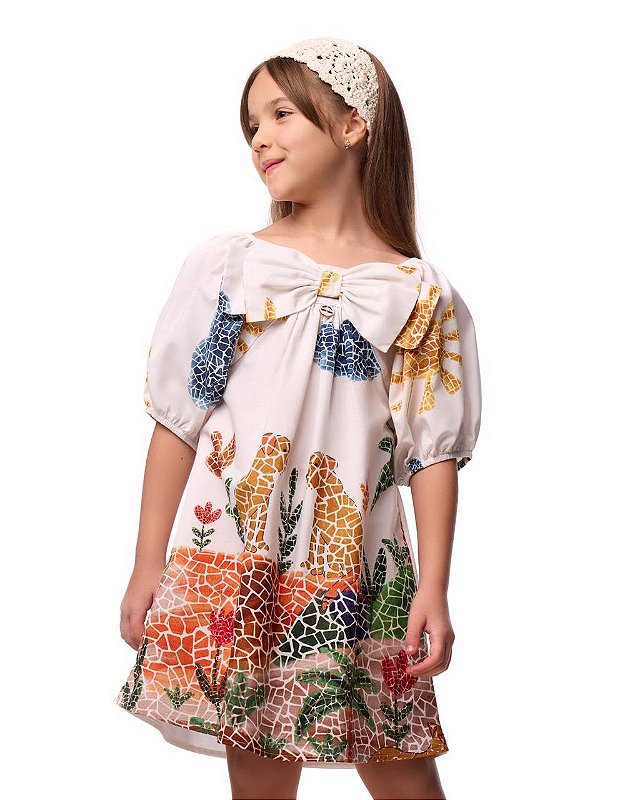 Vestido Mosaico Caramelo Com Laço