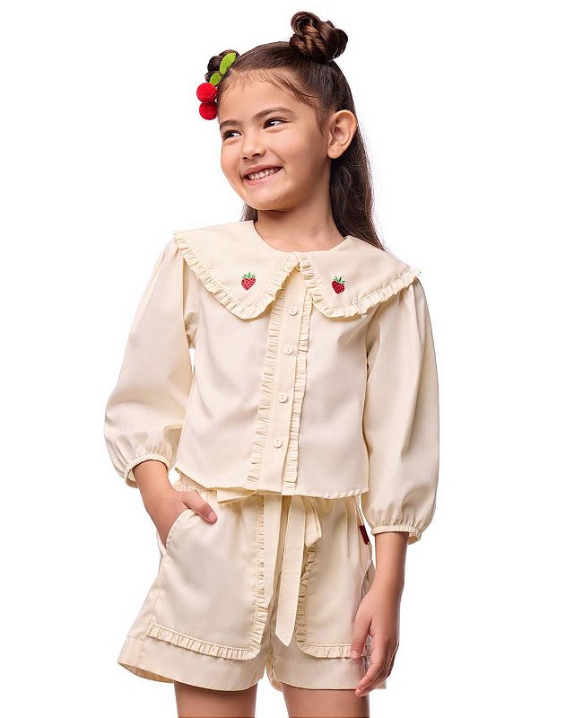 Conjunto Shorts E Blusa Morangos M/l Kids