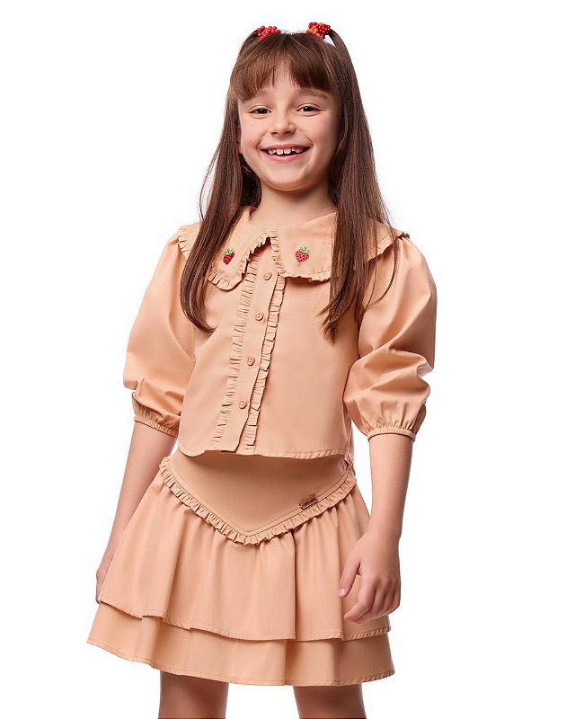 Conjunto Saia E Blusa Morango M/l Kids