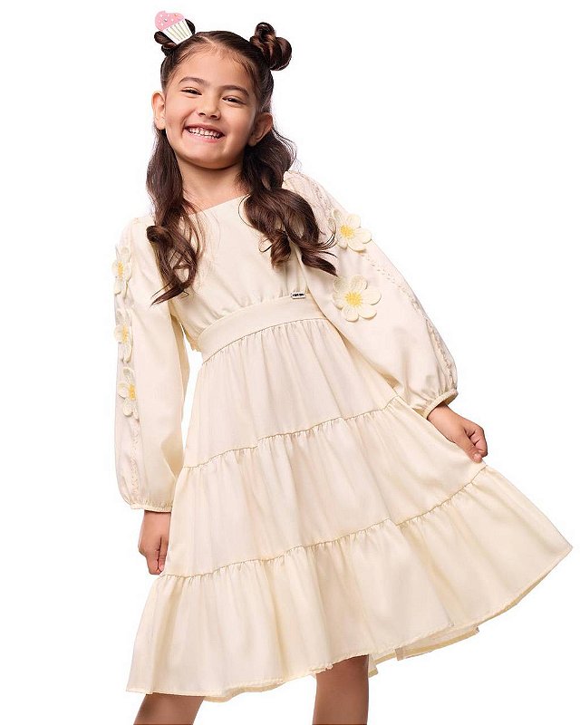 Vestido Com Flores De Crochê Nas Mangas M/l Kids