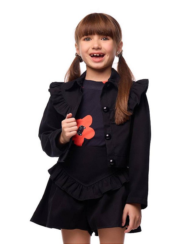 Conjunto Shorts Saia E Jaqueta Amora Kids