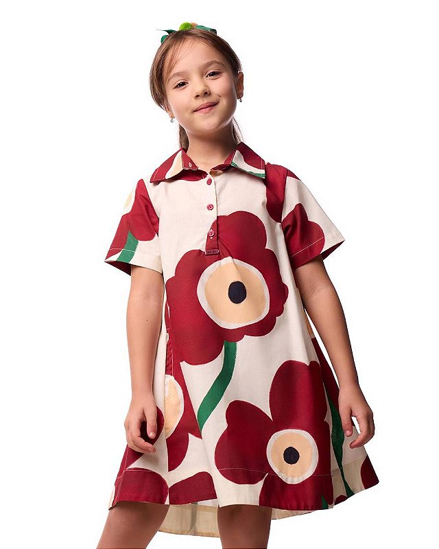 Vestido Em A Maxi Flor Vermelho Kids