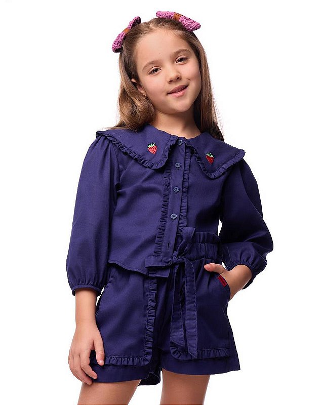 Conjunto Shorts E Blusa Morangos M/l Kids