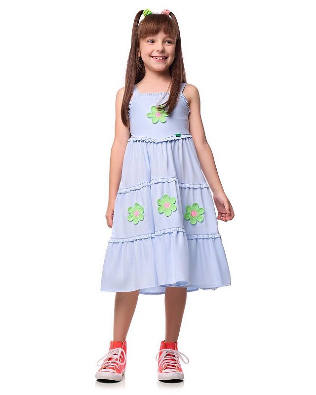 Vestido Azul Margaridas Verdes Teen