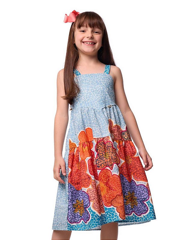 Vestido Alças Mosaico Jardim Teen