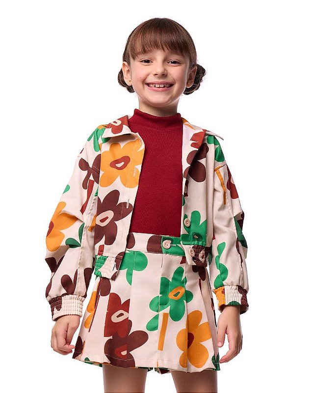 Conjunto Em Sarja Margaridas Verdes Kids