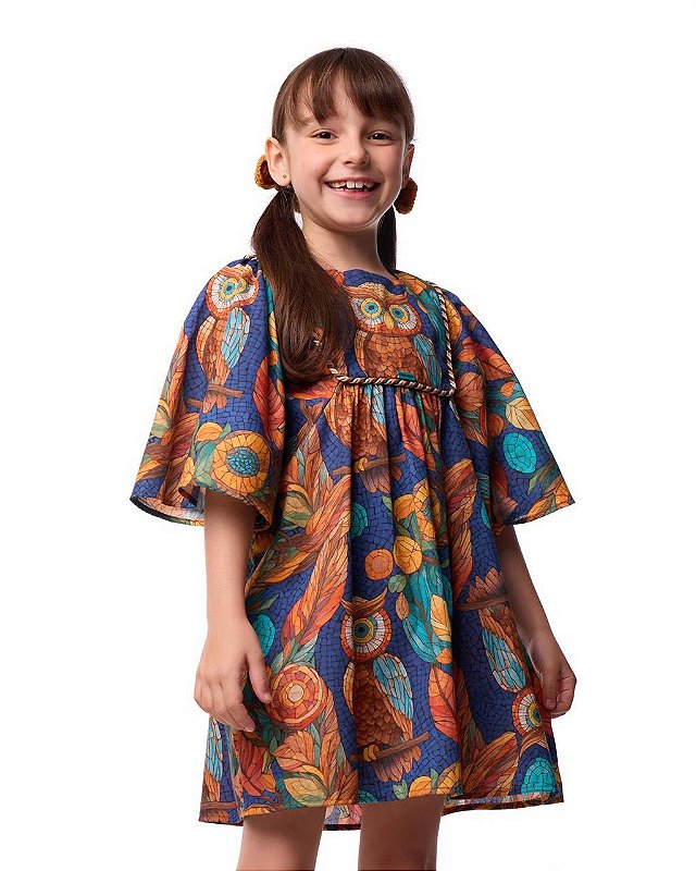 Vestido Dona Coruja Mangas Borboletas Kids