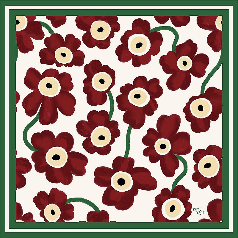 Lenço Estampado Maxi Flor Vermelho
