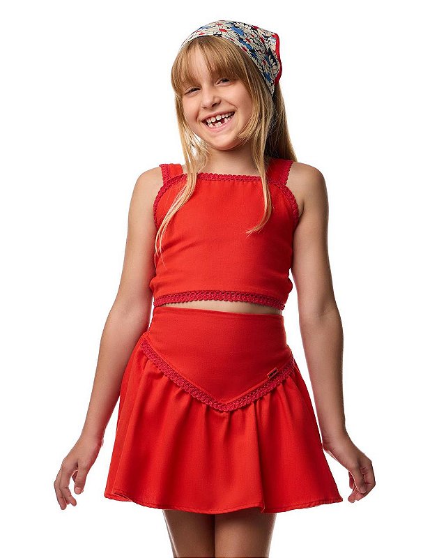 Conjunto Shorts Saia E Top Morango Teen