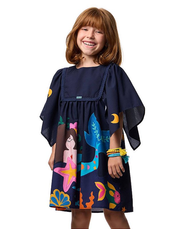 Vestido Mangas Canto Da Sereia Kids