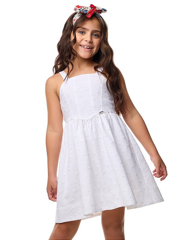 Vestido Curto Bordado Mini Margaridas Branco