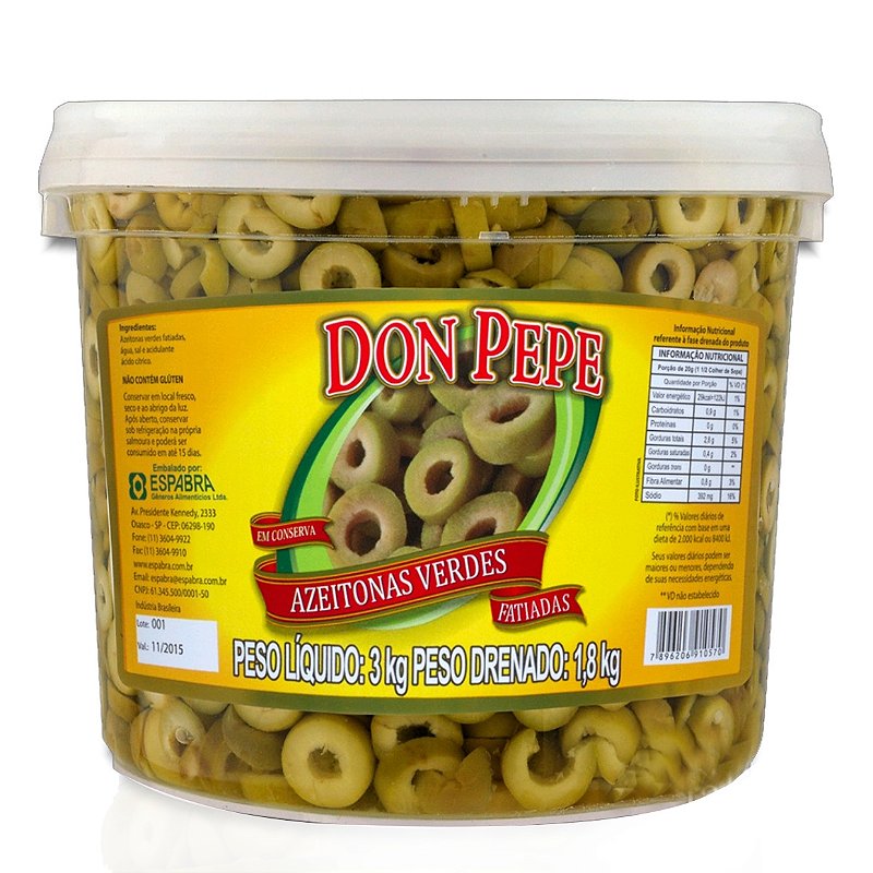 AZEITONA VERDE FATIADA DON PEPE ESPABRA 1,8 KG - Empório Petali