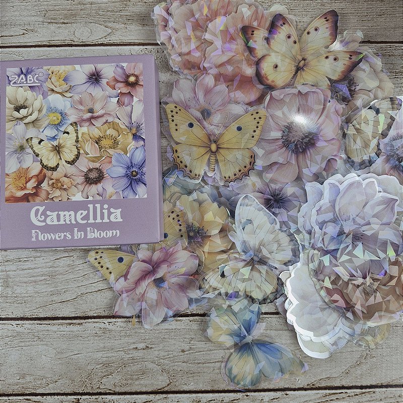 Adesivos flores Camélia e borboletas