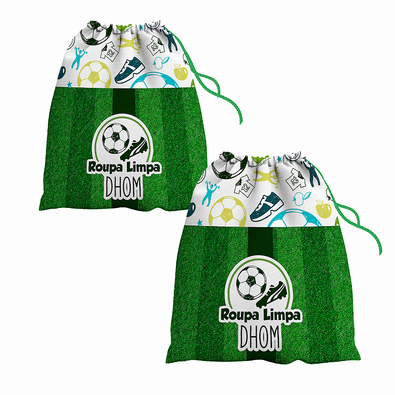 Kit Saco de Roupa Suja e Roupa Limpa com nome tema Futebol 30x40