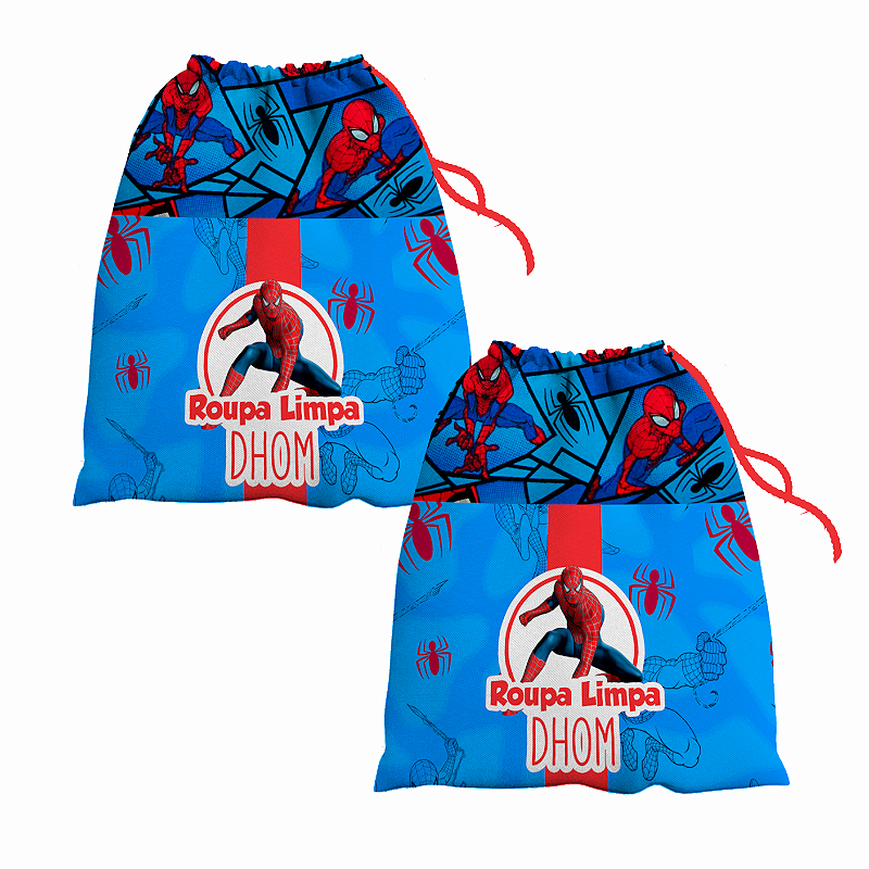 Kit Saco de Roupa Suja e Roupa Limpa com nome tema Homem Aranha 30x40
