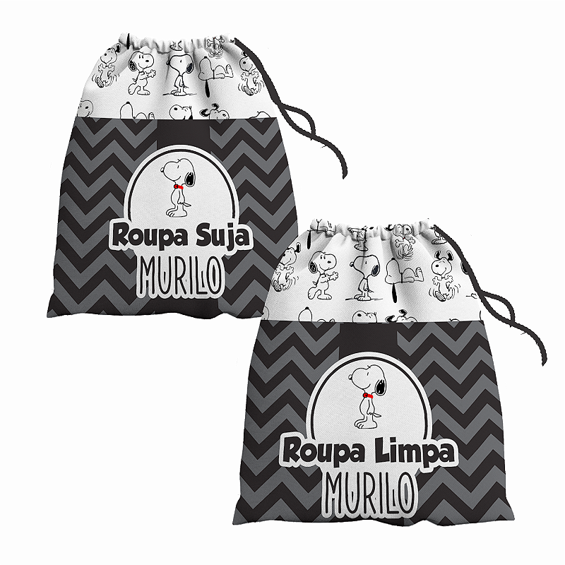 Kit Saco de Roupa Suja e Roupa Limpa com nome tema Snoop 30x40