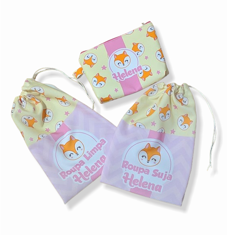 Kit 3 Sacos de Roupa 30x40 + Necessaire para creche/escola com nome
