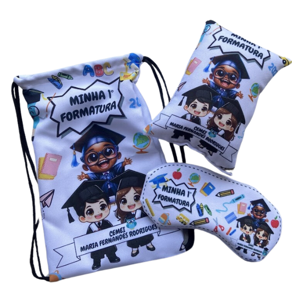 Lembrancinha Formatura Kit Completo Almofada Mochilinha Tapa Olho