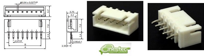 CONECTOR MACHO JST B5B 2,54 mm 5 PINOS 180 graus PEMC1-05