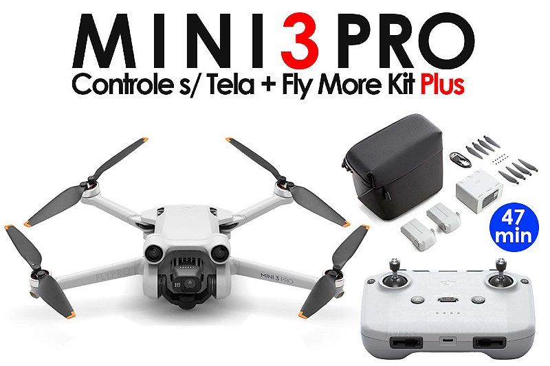 Drone DJI Mini 3 Pro + Controle sem Tela + Fly More Kit Plus