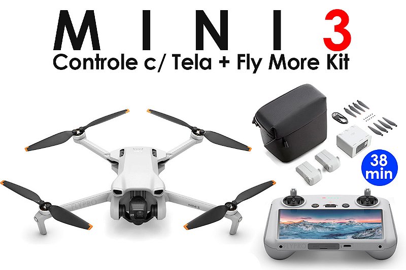 Drone DJI Mini 3 Controle com Tela Fly More Kit Vers o
