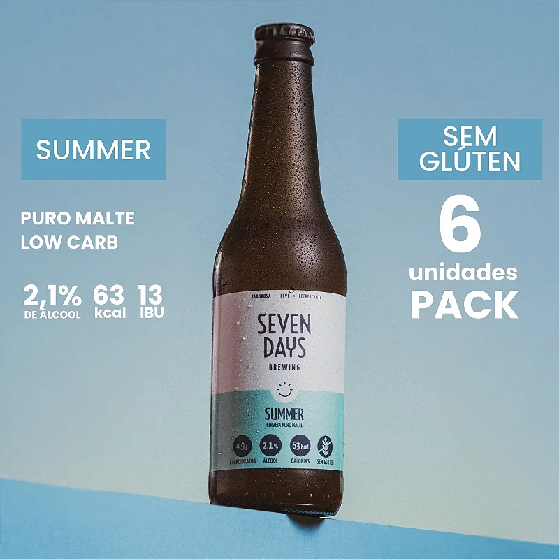 [Pack 6 un] Cerveja Sem Glúten Summer Seven Days - Puro Malte, Baixo Teor de Álcool e Baixa Caloria