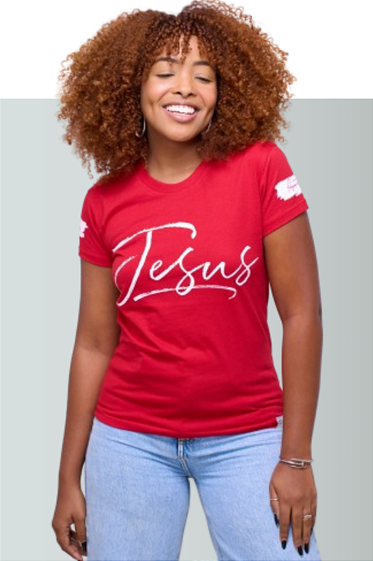 Camiseta Feminina Baby Look Vermelha - Jesus Presente de Deus.