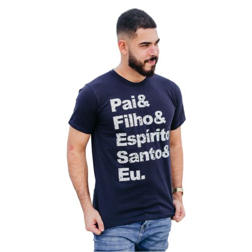 Camiseta Masculina Azul Marinho - Pai, Filho, Espírito Santo, e Eu