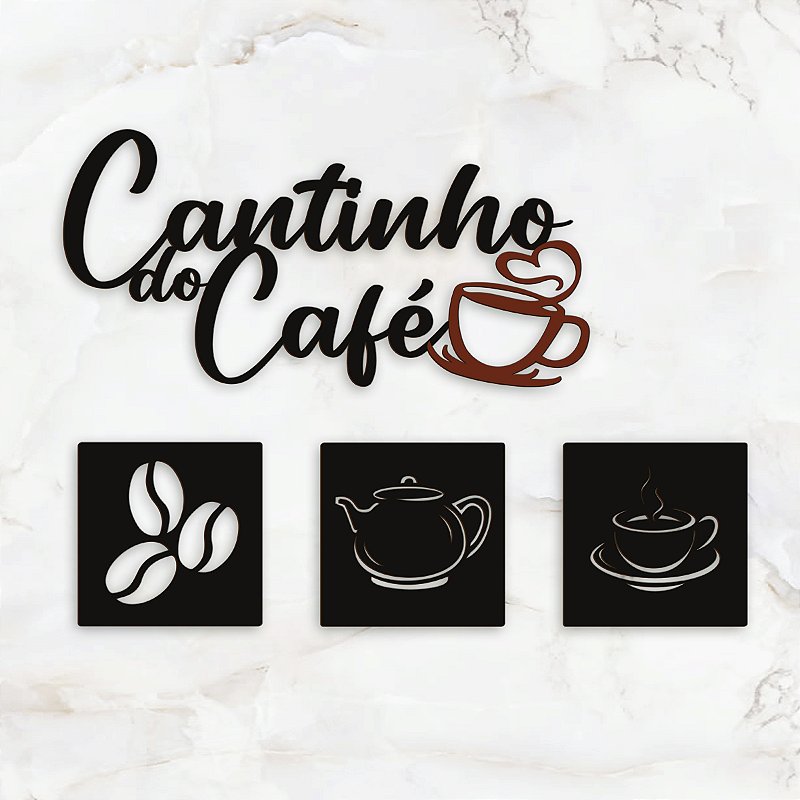 Cantinho Do Café Kit 4 Peças Decoração Cozinha Mdf 3mm Preto